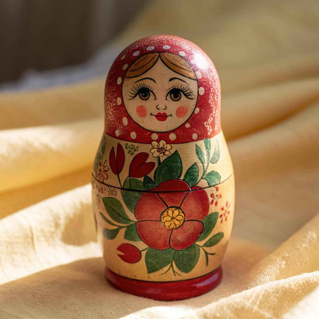 Matryoshka doll with matte finish showing flat, non-reflective surface