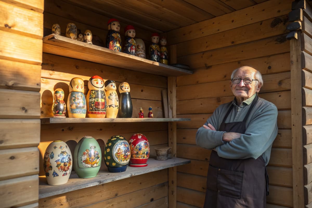 Workshop display of handcrafted nesting dolls